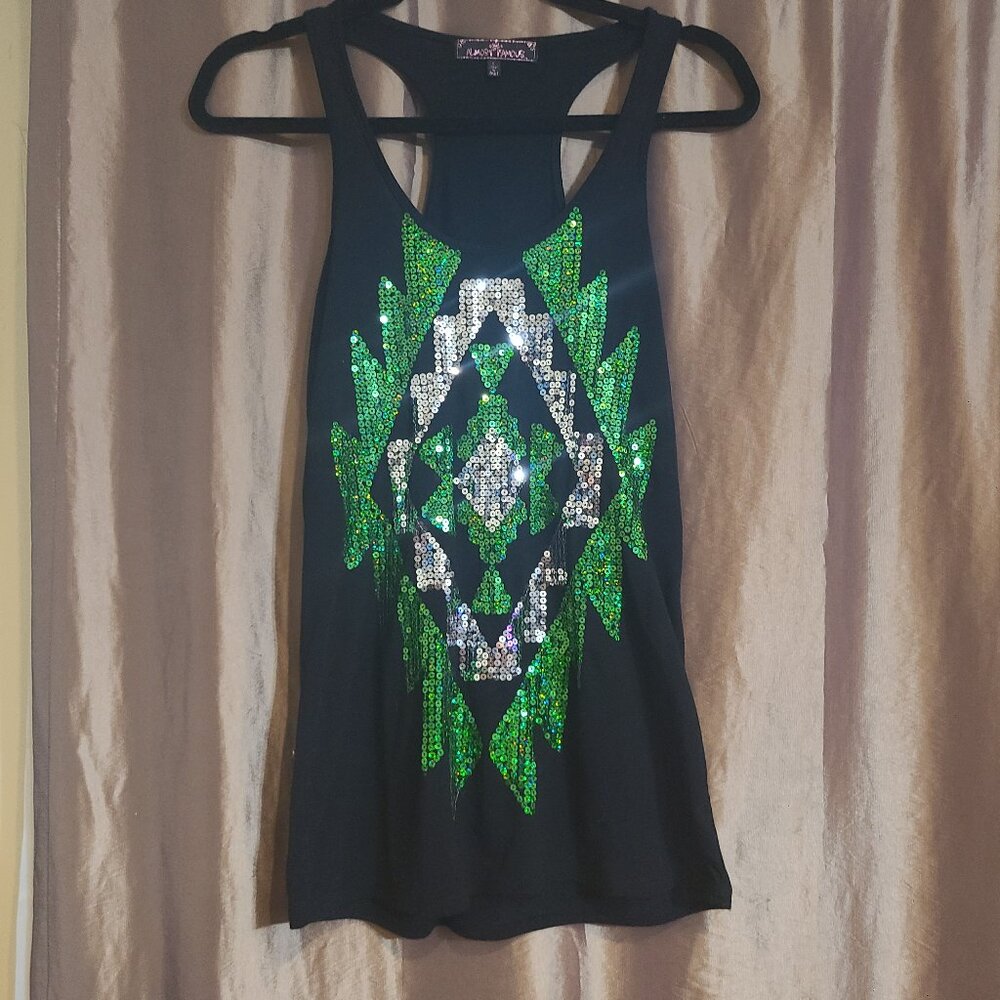 Almost Famous sequin geometric tank top EUC Size L
